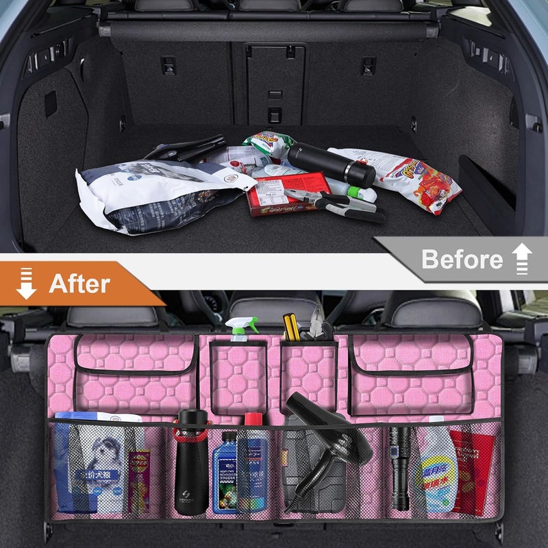 esouler Car Trunk Organizer, Super Capacity Backseat Car Organizer for SUV/Truck/MPV(42"*18"), Hanging Car Storage Organizer with 8 Pocekts, Car Accessories for Women and Men- Pink - Image 4